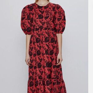 NWT ZARA Sequin Embroidered Floral Lace Print Ruffle Dress Size:S &free top